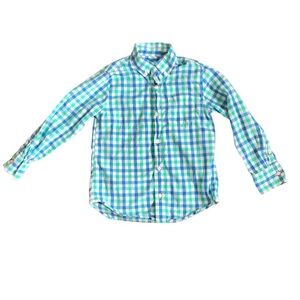 Crewcuts Blue Green Plaid Button-Down Oxford Long Sleeve Shirt 6/7